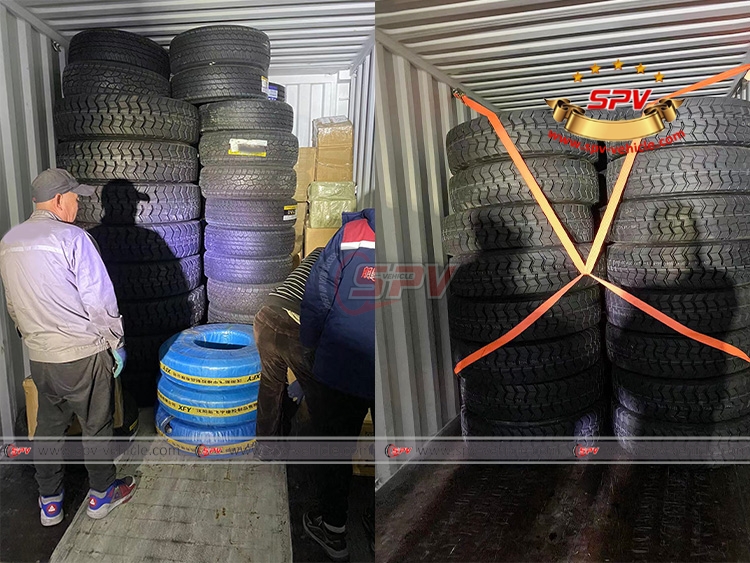 SPV-vehicle - More than 200 PCS of Tyres and Some Other Stuffs Loading Into Container to Djibouti
